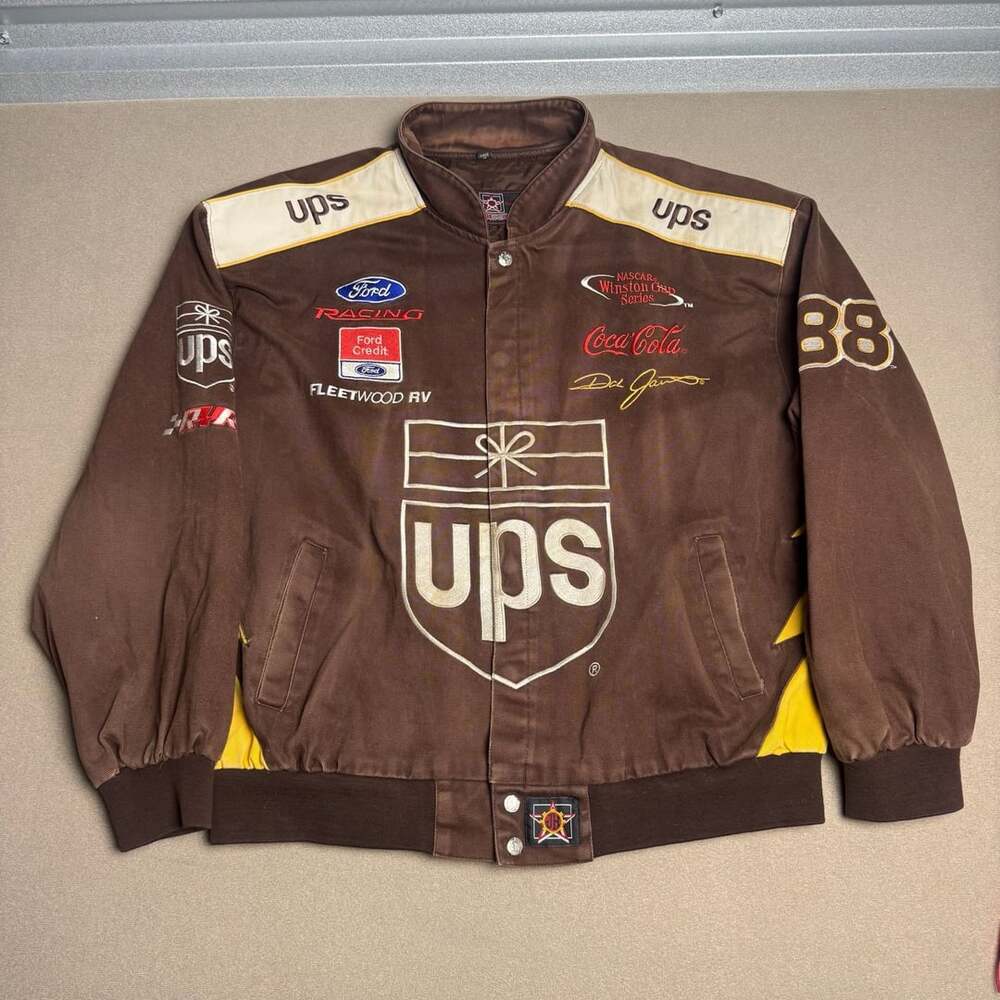 JH Design UPS Dale Jarrett #88 Nascar Racing Jacket Ford Canvas 2XL Brown